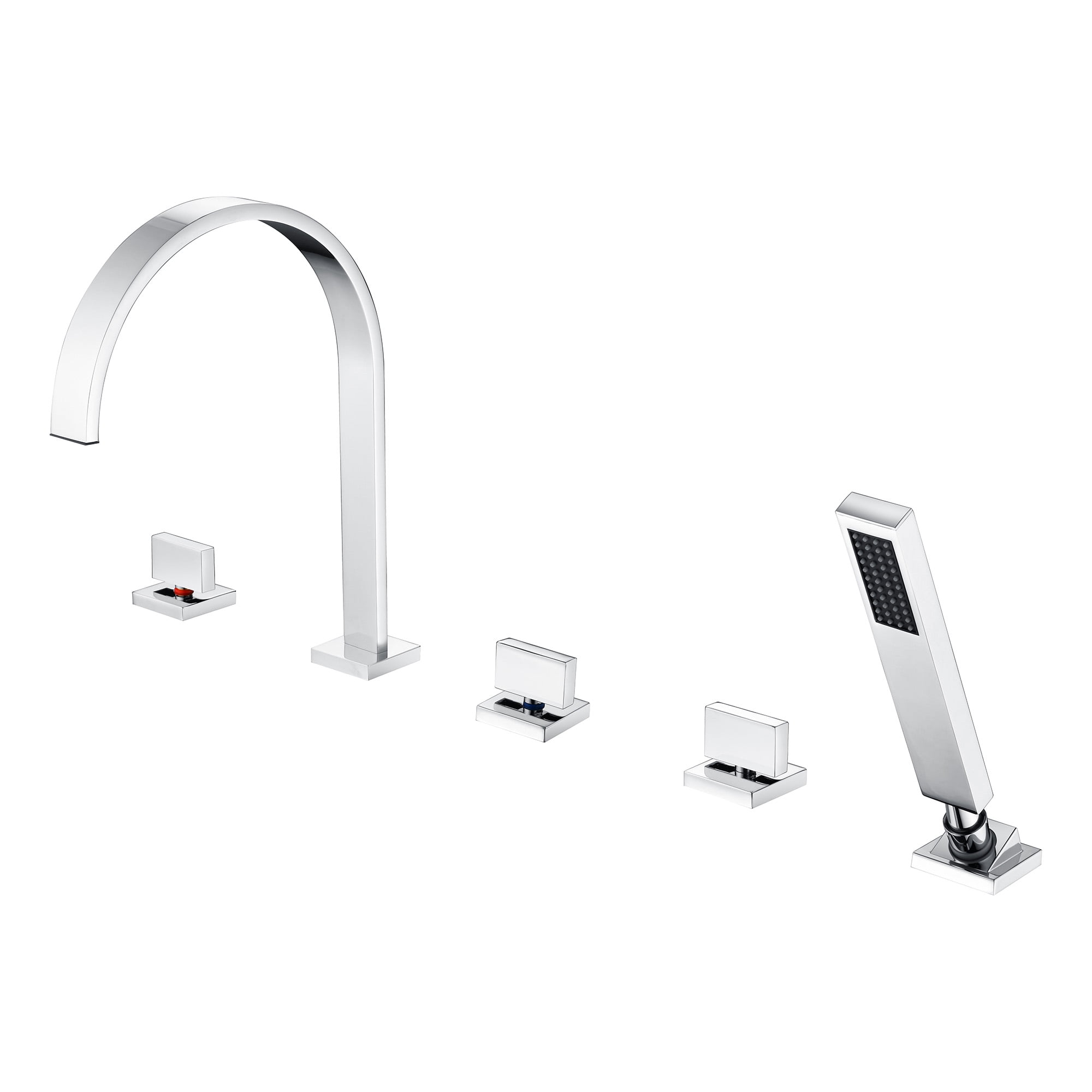 SUMERAIN 5 Hole Roman Tub Faucet with Hand Shower, Modern Waterfall Bathtub Faucet, 3-Knob Control, Solid Brass Valve, Chrome