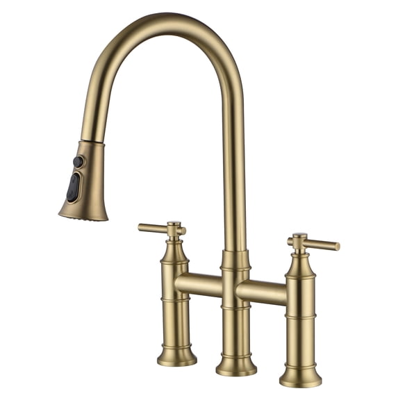 SUMERAIN 8-Inch Centerset Kitchen Bridge Faucet with Pull Down Sprayer 3 Hole Kitchen Faucet Stainless Steel, Brushed Gold