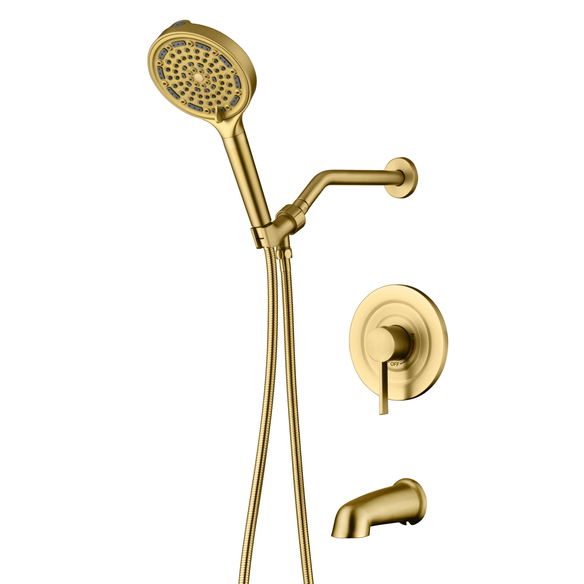 SUMERAIN Brushed Gold Tub and Shower Faucet Set with 6-Spray Filtered Handheld Showerhead, Shower System with Tub Spout
