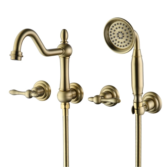SUMERAIN Brushed Gold Wall Mount Tub Faucet with Hand Shower, Traditional Bathtub Faucet Set Including Rough-in Valve