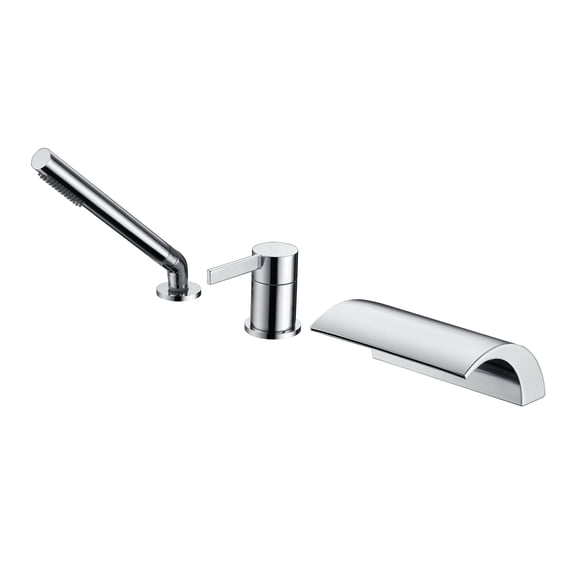 SUMERAIN Brushed Nickel Bathroom Roman Tub Faucet, 3-Hole Deck Mount Waterfall Bathtub Faucet with Hand Shower