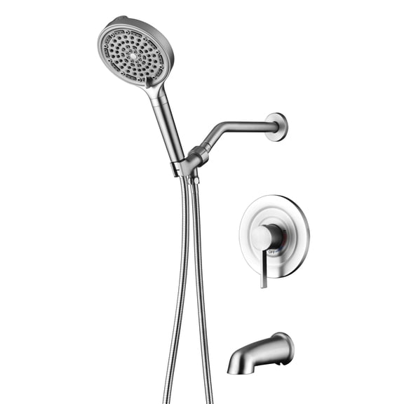 SUMERAIN Brushed Nickel Shower System with Tub Spout, High Flow Shower Bathtub Faucet Set with 6-Spray Filtered Shower Head
