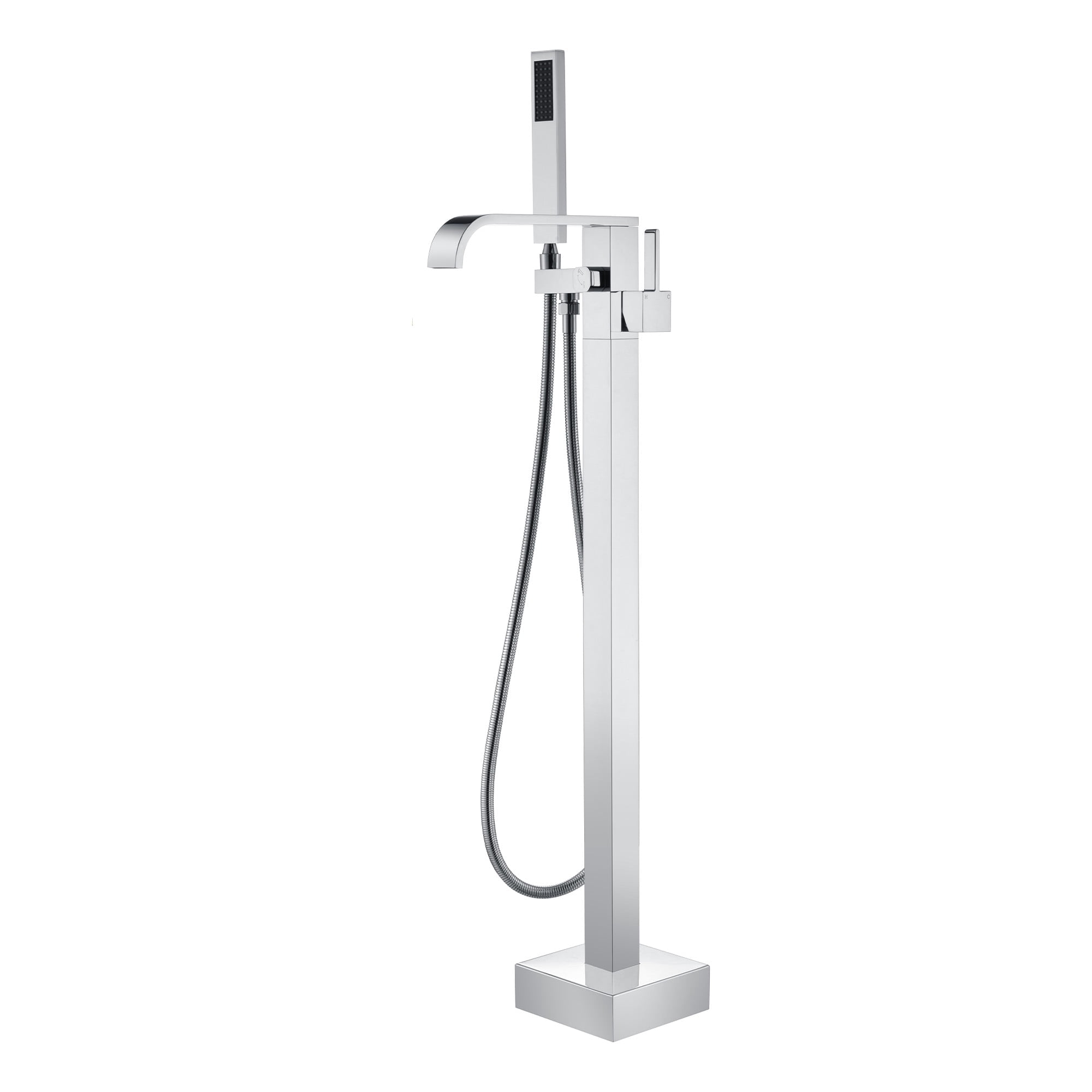 SUMERAIN Chrome Freestanding Bathtub Faucet with Hand Shower, High Flow Waterfall Floor Mount Tub Filler with 360-degree Swivel Spout