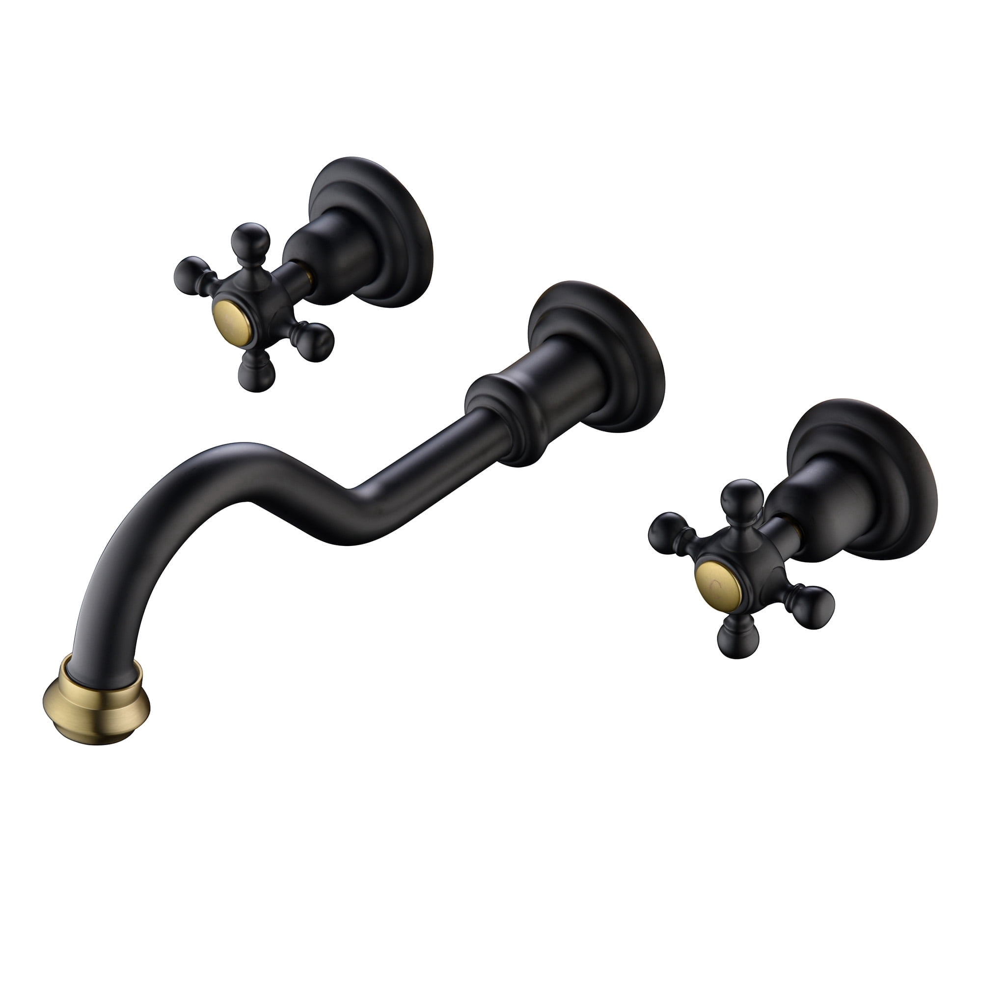 SUMERAIN Classic 3 Holes Wall Mount Bathroom Sink Faucet - Cross Handles Lavatory Basin Sink Faucet with Included Rough-in Valve-Black and Gold
