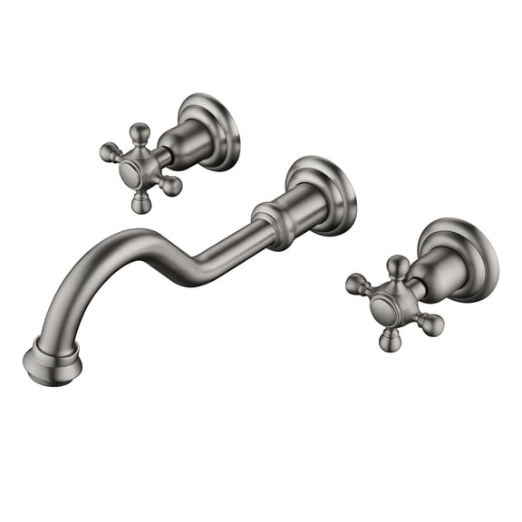 SUMERAIN Classic Brushed Nickel Wall-Mounted Lavatory Faucet,3 Holes Cross Handles Basin Sink Faucet Included Rough-in Valve