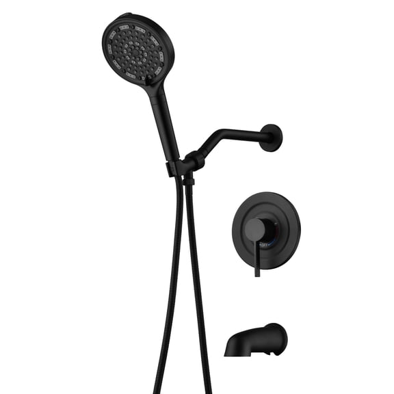 SUMERAIN Complete Tub Shower Faucet Set with 6-Spray Handheld Filtered Shower,Matte Black Shower System with Tub Spout