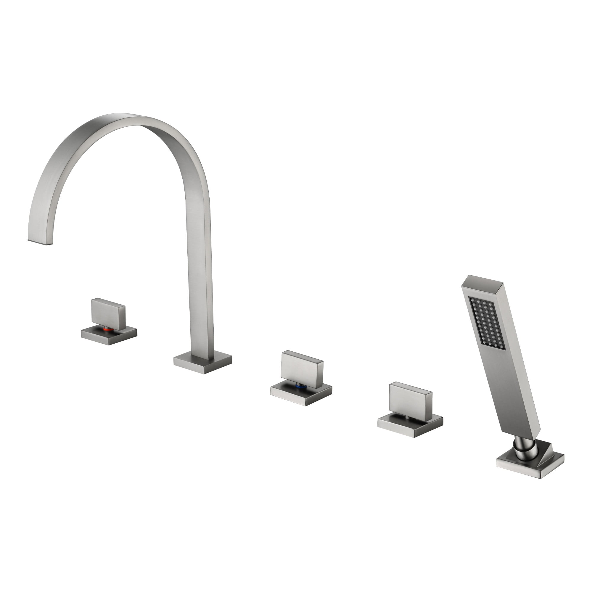 SUMERAIN Deck Mount Roman Tub Faucet, 5 Hole Waterfall Bathtub Faucet with Hand Shower, High Flow, Brushed Nickel