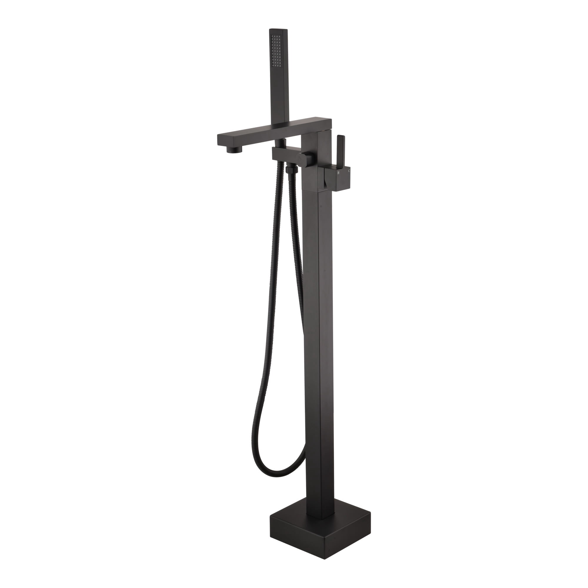 SUMERAIN Floor Mount Bathtub Filler Faucet with Hand Shower, Matte Black High Flow Freestanding Bathroom Tub Faucet with 360-degree Swivel Spout