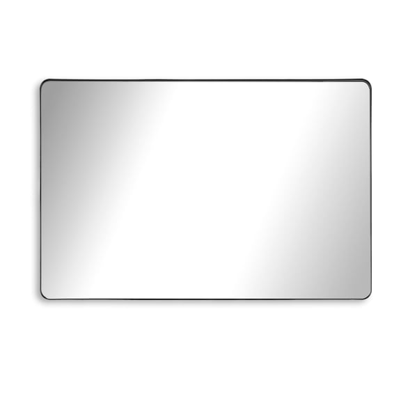 SUMERAIN Large Bathroom Vanity Mirror for Wall 48 x 32 Inch , Matte Black Aluminum Framed Tempered Glass Bathroom Wall Mirror, Modern Rounded Corner Rectangle Design for Living Room, Farmhouse