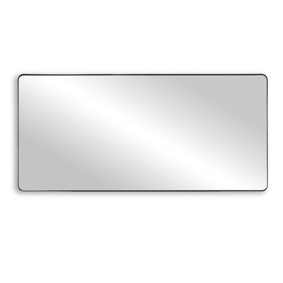 SUMERAIN Large Wall Mounted Bathroom Mirror, 60"x28" Matte Black Aluminium Frame Bathroom Mirror with Shatter-Proof Tempered Glass, Rounded Corner Rectangle Mirror for Living Room, Farmhouse