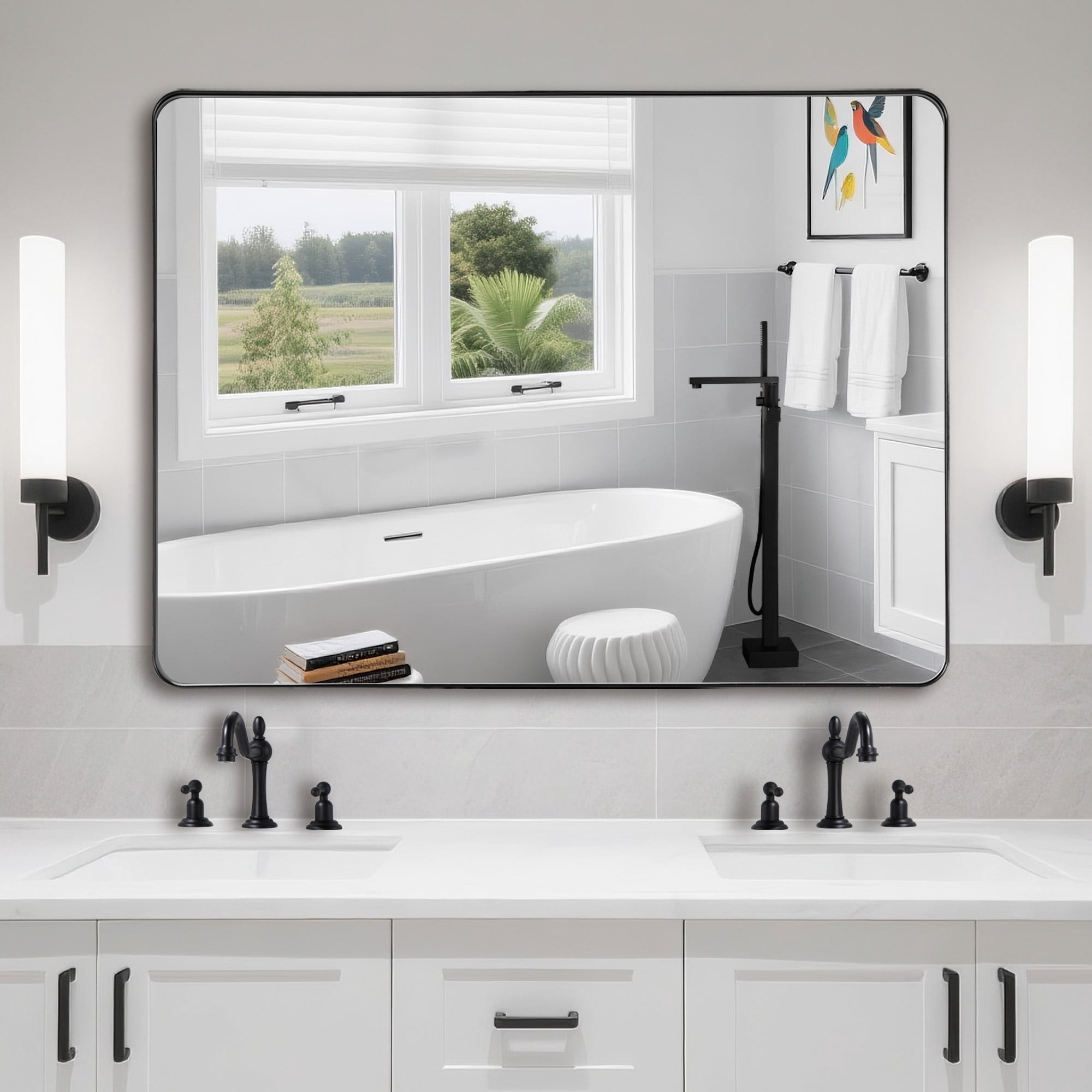 SUMERAIN Large Wall Mounted Bathroom Mirror with Shatter-proof Tempered ...