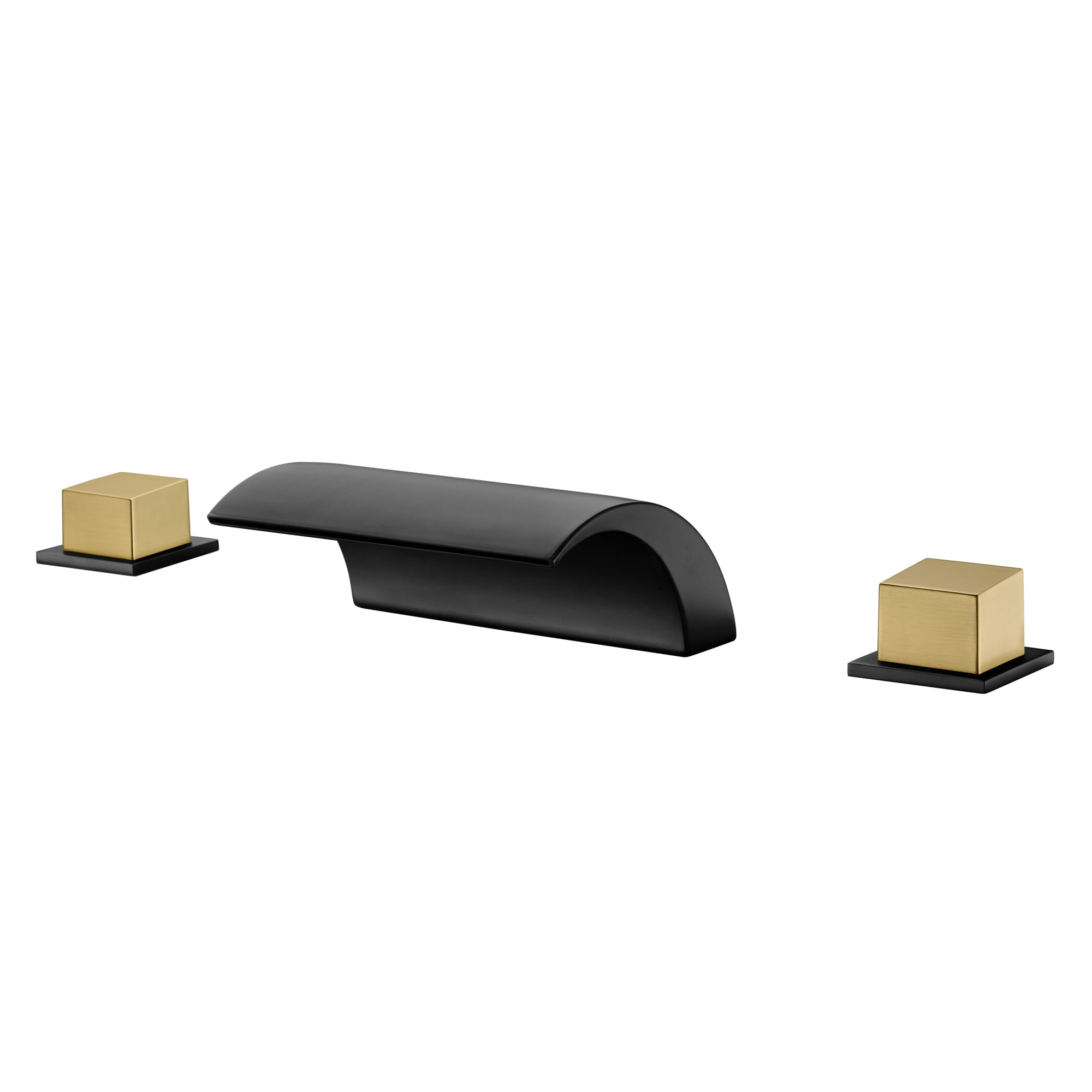 SUMERAIN Roman Bathtub Faucet 3 Hole Deck Mount High Flow Waterfall Tub Filler Black and Gold Finish