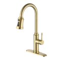 thumbnail image 1 of SUMERAIN Single Handle Kitchen Faucet with Pull Out Sprayer Kitchen Sink Faucet with 3 Hole Deck Plate, Brushed Gold, 1 of 12