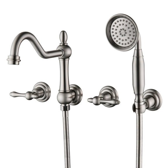 SUMERAIN Wall Mount Bathtub Faucet with Handheld Sprayer, High Flow Traditional Tub Filler Brushed Nickel, Rough-in Valve Included