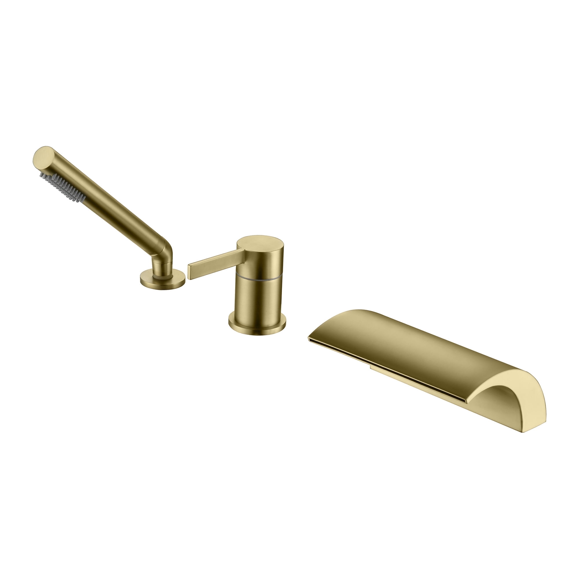 SUMERAIN Waterfall 3 Holes Roman Tub Faucet Brushed Gold, High Flow Bathroom Tub Filler with Handheld Shower