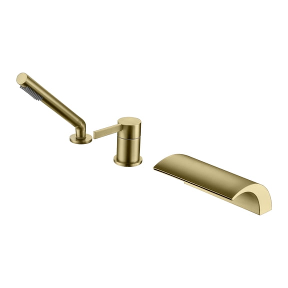 SUMERAIN Waterfall 3 Holes Roman Tub Faucet Brushed Gold, High Flow Bathroom Tub Filler with Handheld Shower