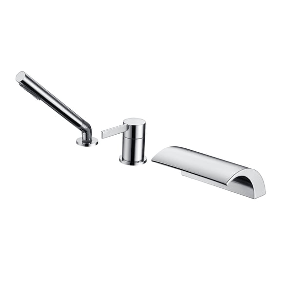 SUMERAIN Waterfall Bathroom Roman Tub Faucet with Handheld Sprayer, 3 Holes Deck Mounted Bathtub Faucet Chrome Finish