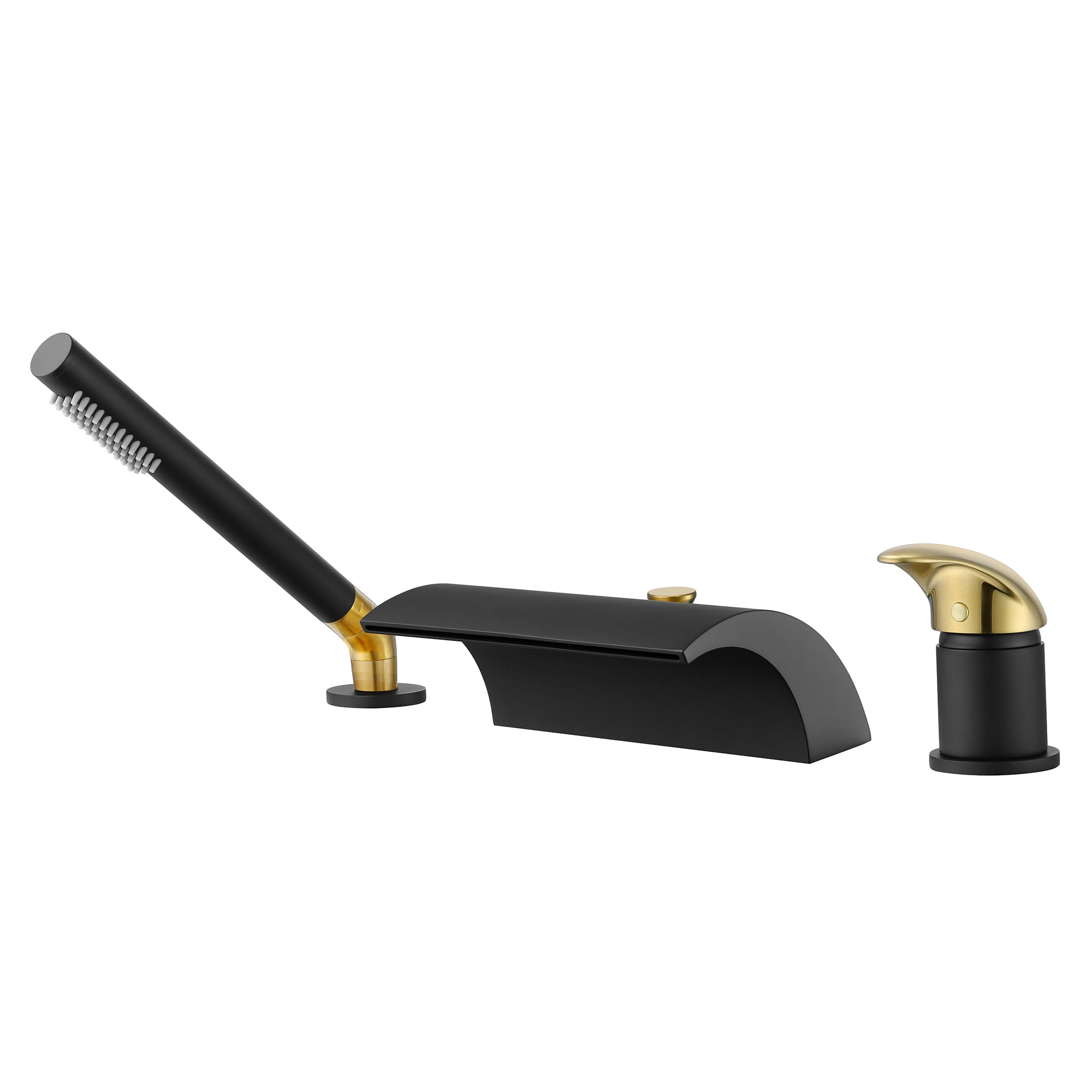 Black and Gold Stainless Steel Waterfall Tub Faucet with Hand Shower
