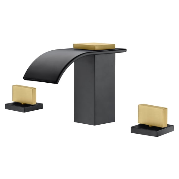 SUMERAIN Widespread Bathroom Faucet 8" 3 Hole Waterfall Basin Faucet, Black and Gold Finish