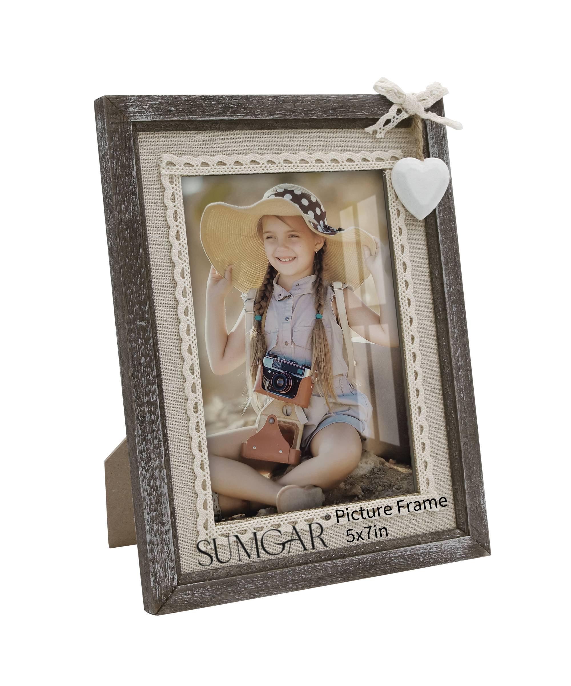 SUMGAR 5x7 Picture Frame Wood Distressed Farmhouse Rustic Wall Tabletop Photo Frames for Home Decor, Wedding Anniversary Birthday Mothers Day Gifts for Grandma Mom Couple
