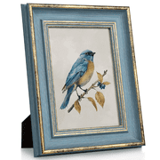 SUMGAR 5x7 Vintage Picture Frame Elegant Retro Picture Frame Blue Gold Photo Frame Wall Hang Desktop Summer Home Decor Wedding Birthday Gifts for Grandma Mom Wo