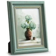 SUMGAR 5x7 Vintage Picture Frame Elegant Retro Picture Frame Blue Gold Photo Frame Wall Hang Desktop Summer Home Decor Wedding Birthday Gifts for Grandma Mom Women