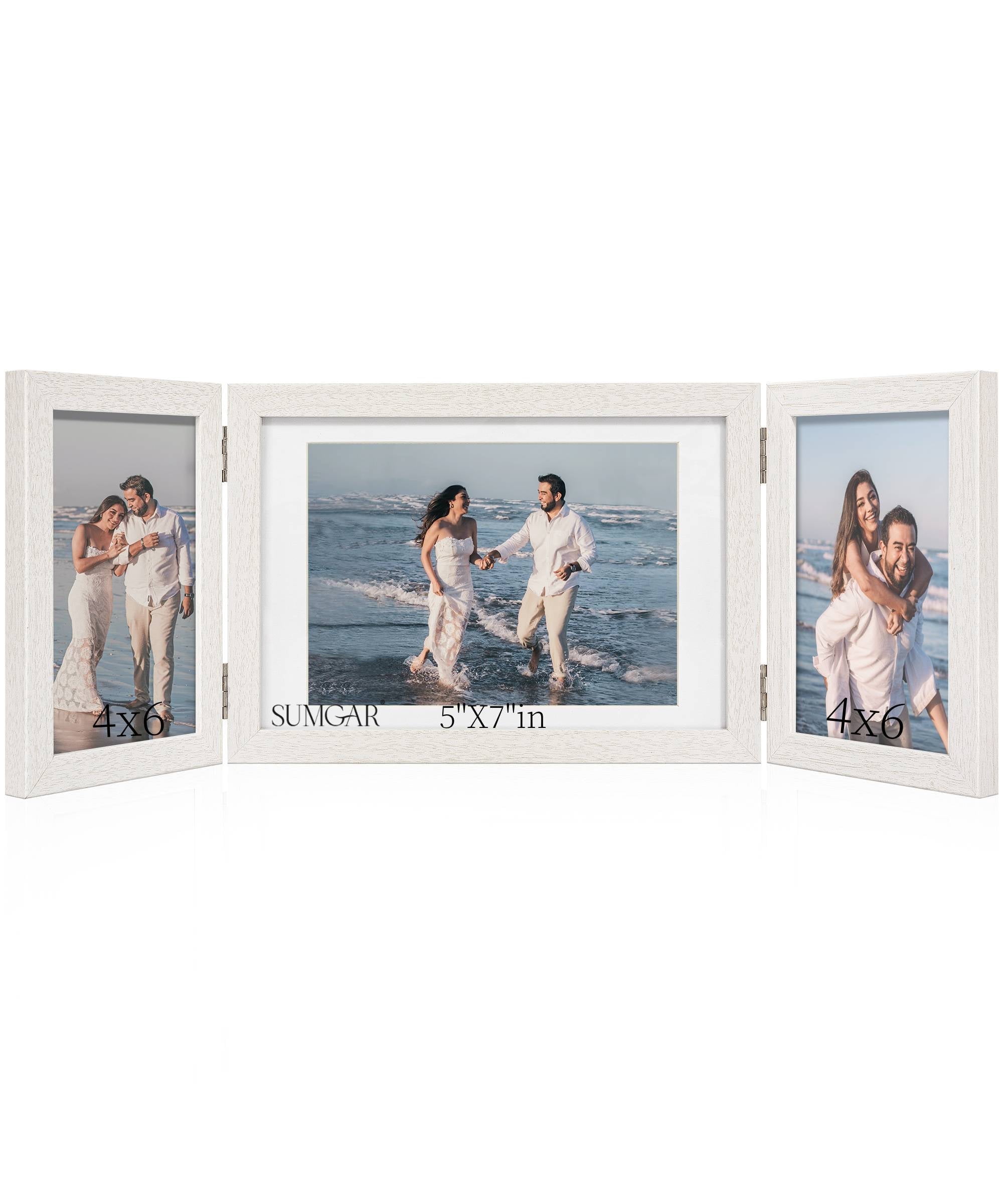 SUMGAR 5x7 White Picture Frame 3 Opening Triple Hinged Folding Frames Wall Tabletop Display, Photo Collage Frame for Wedding, Anniversary, Mother’s Day