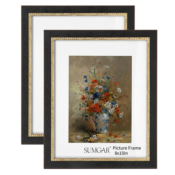 SUMGAR 8x10 Picture Frame Set of 2, 5x7 Picture Frames with Mat, Black Gold Vintage Wall Gallery Collage Photo Frames for Decor or Graduation Anniversary Wedding Gift