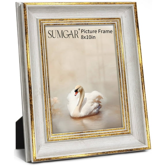 SUMGAR 8x10 Picture Frame Wedding Gift Vintage Photo Frame with White Gold Edge Antique Retro Picture Frames Gallery Wall Hanging Tabletop Display for Home Office Decor, Gift for Family Friend