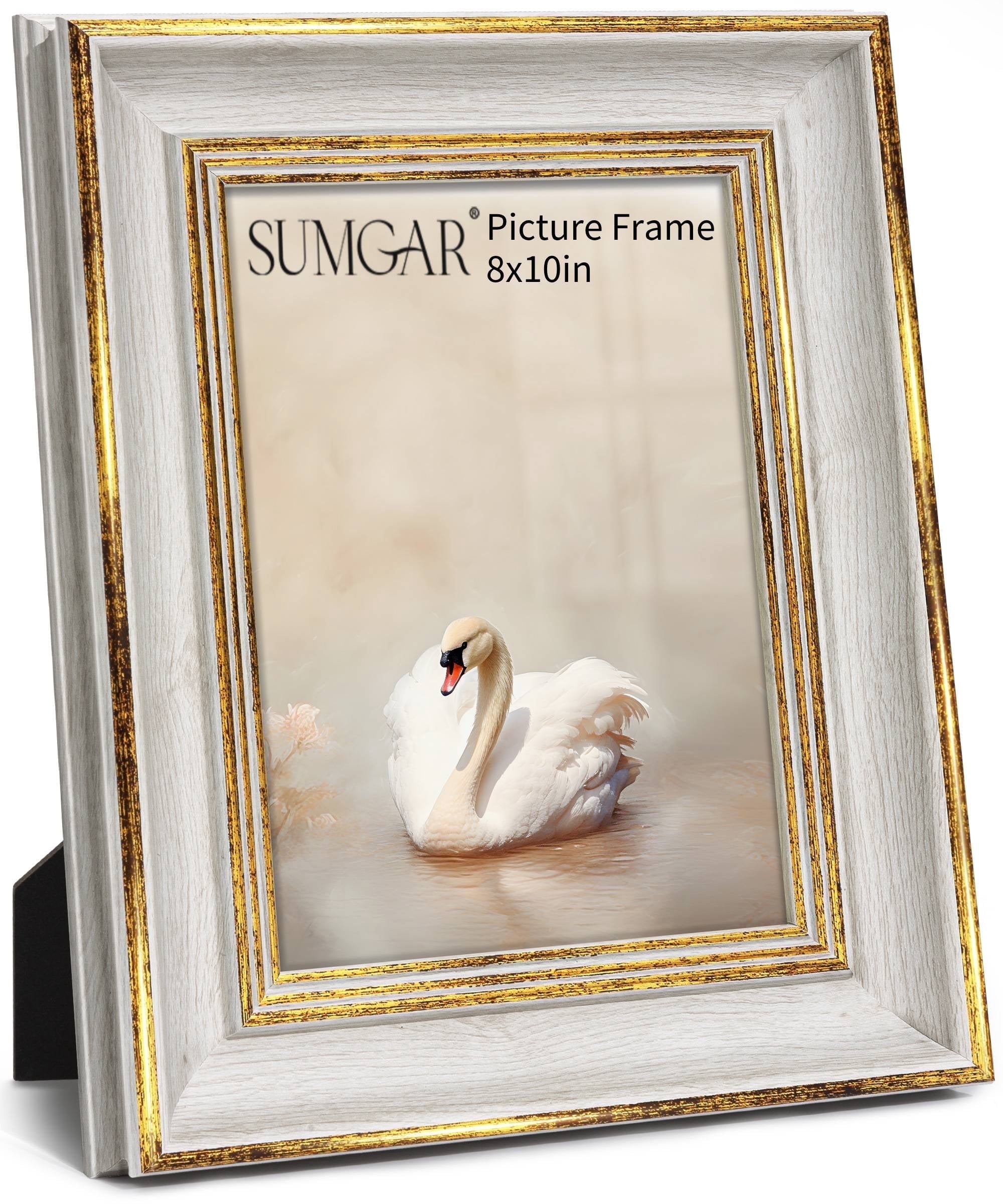 SUMGAR 8x10 Picture Frame Wedding Gift Vintage Photo Frame with White Gold Edge Antique Retro Picture Frames Gallery Wall Hanging Tabletop Display for Home Office Decor, Gift for Family Friend