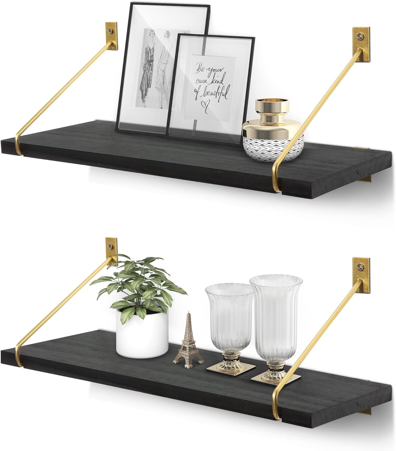 SUMGAR Black Gold Floating Shelves for Wall Modern Storage shelf for ...