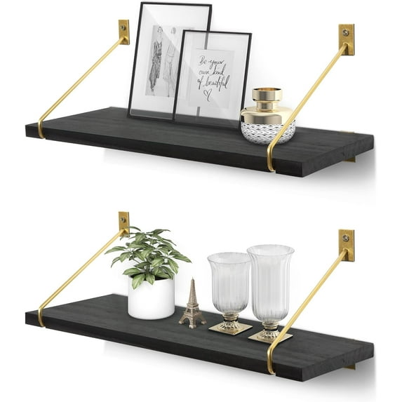 SUMGAR Black Gold Floating Shelves for Wall Modern Storage shelf for Bathroom Bedroom Livingroom Home Decor Plant Stands,Set of 2