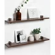 SUMGAR Floating Shelves, 24in Pine Wood  Wall Mounted Shelves for Bedroom, Wall Shelf for Storage Decor ,Living Room, Kitchen, Bathroom (Brown, Set of 2)