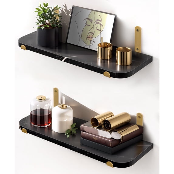 SUMGAR Floating Shelves, Small Wall Mounted Shelf for Display, Modern Hanging Wall Shelves for Bedroom, Living Room,Kitchen, Dining Room decor (Set of 2, 16inch) Black