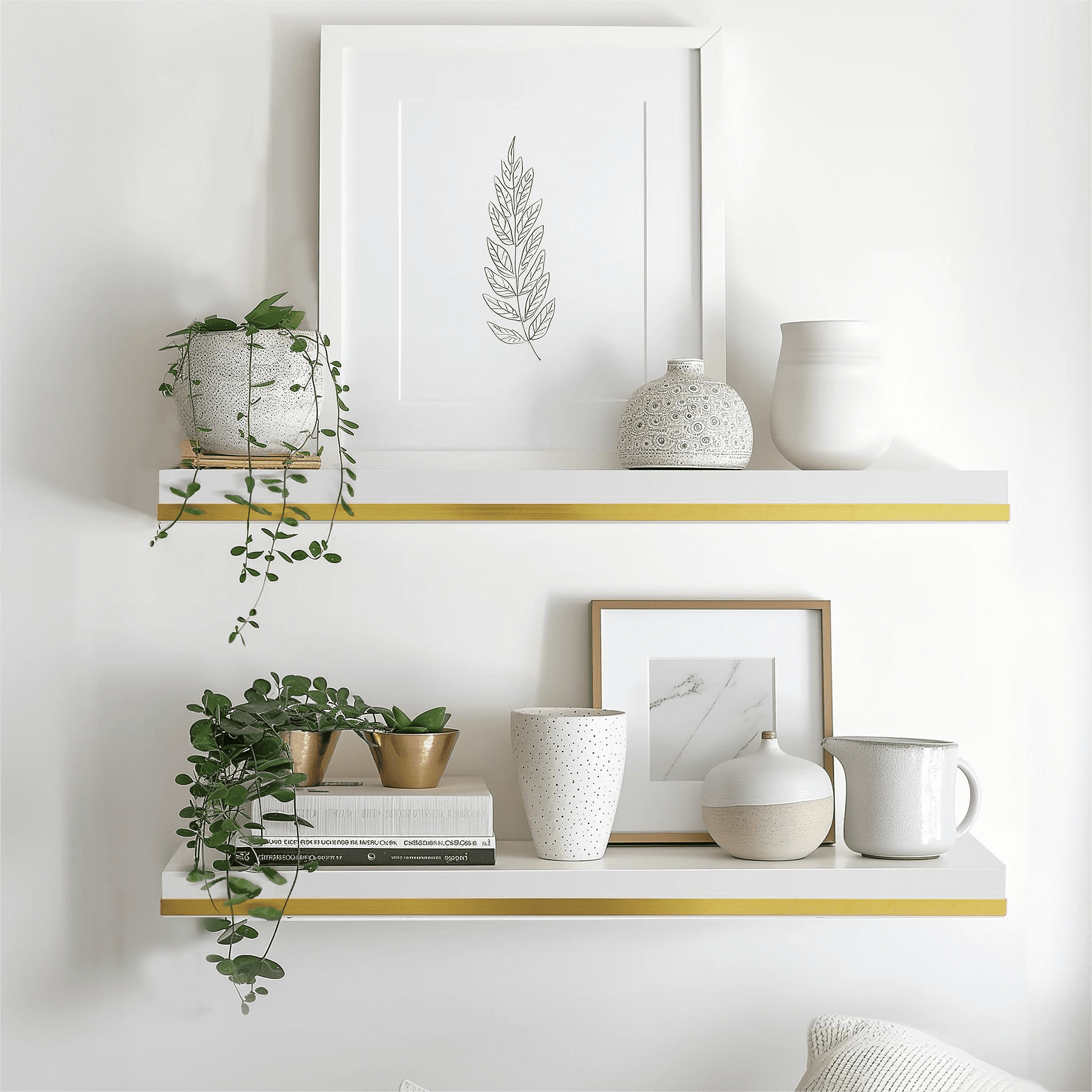SUMGAR Floating Shelves for Wall,White Gold Long Wall Shelves 24in ...