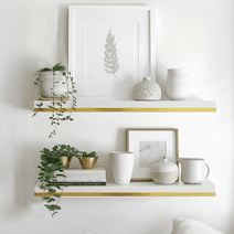 SUMGAR Floating Shelves for Wall,White Gold Long Wall Shelves 24in, Mordern Floating Shelf Home Decor for Bedroom Living Room, Set of 2