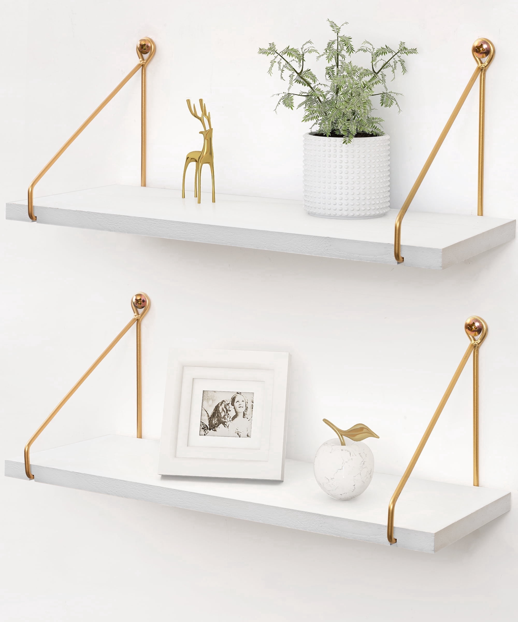 SUMGAR Floating Shelves for Wall, White Gold Modern Wall Mounted Shelf, Hanging Shelves for Bathroom, Bedroom, Living Room,Office Set of 2,16in