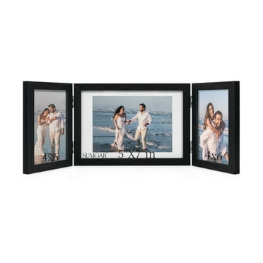 SUMGAR Picture Frames 5x7 & 4x6 Black 3 Opening Hinged Folding Tabletop Photo Frame Family Collage Wall Decor, Holiday Gift for Mother's Father's Day Son Daughter