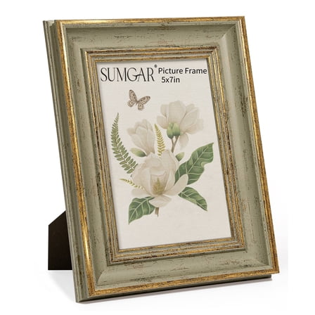 SUMGAR Picture Frames 5x7 Vintage Antique Retro Photo Frame Green Gold Wall Hanging and Tabletop Display Frames for Anniversaries Birthday House Warming Mother's Day