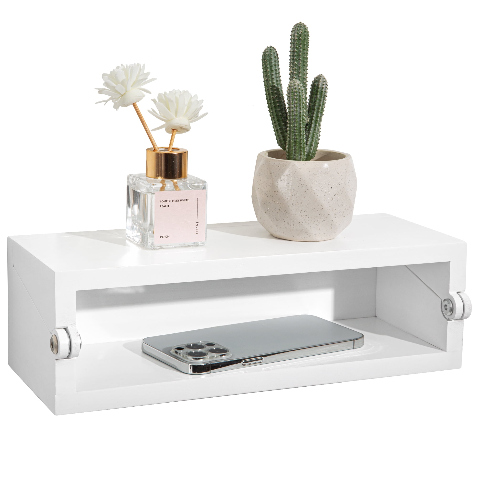 SUMGAR Floating Nightstand White Modern Bedside Table Organiser Fully Assembled Shelf Small Spaces Wall Mounted Storage Wood Furniture for Bedroom Home Decor 13 Inch Wide