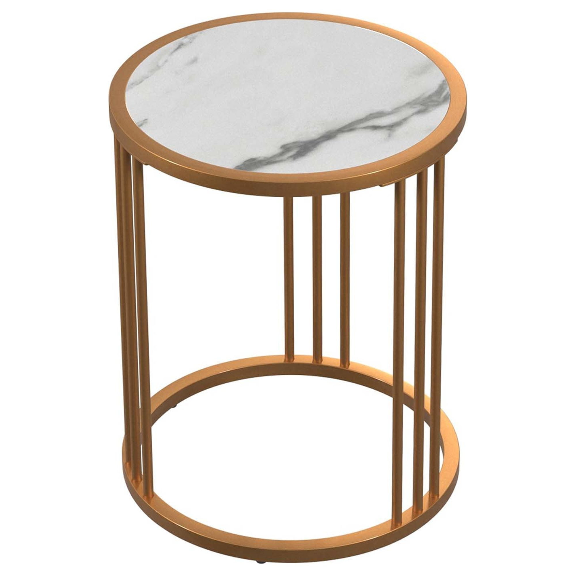 SUMKEA Modern Sintered Stone Round Metal Coffee Table 20 inch