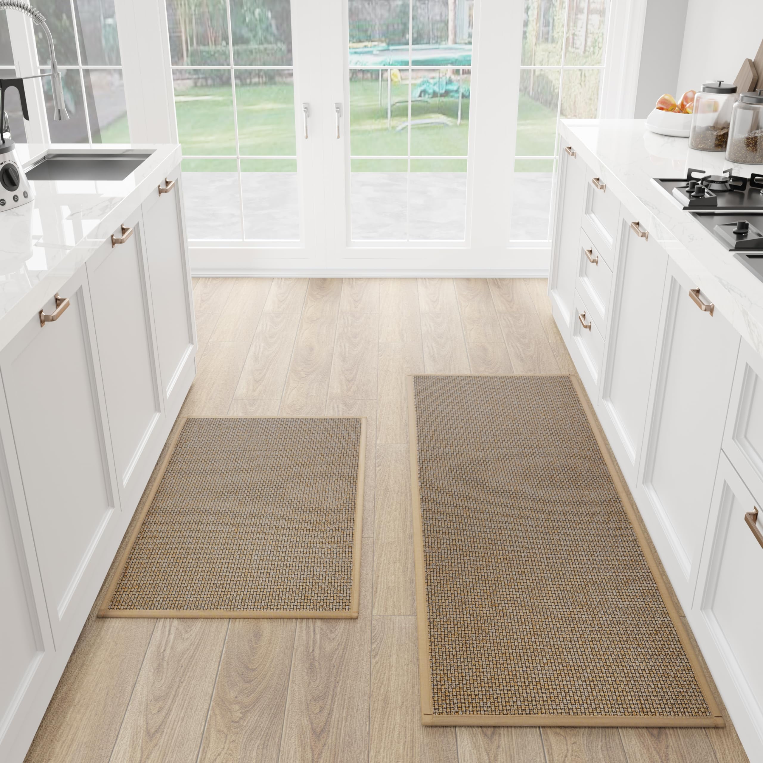 Brown Braided Synthetic Non-Slip Kitchen Mat Set
