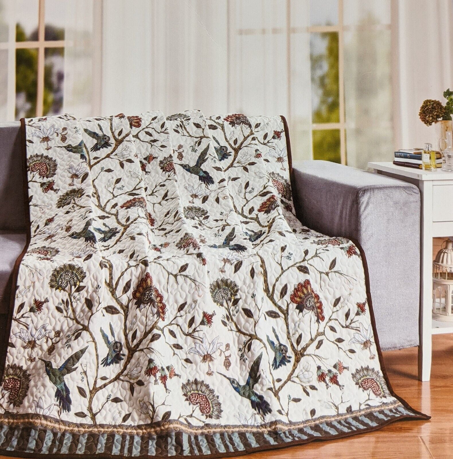 SUMMER GARDEN Flowers & Hummingbirds Quilted Throw Blanket, 50" x 60", by DeLeon