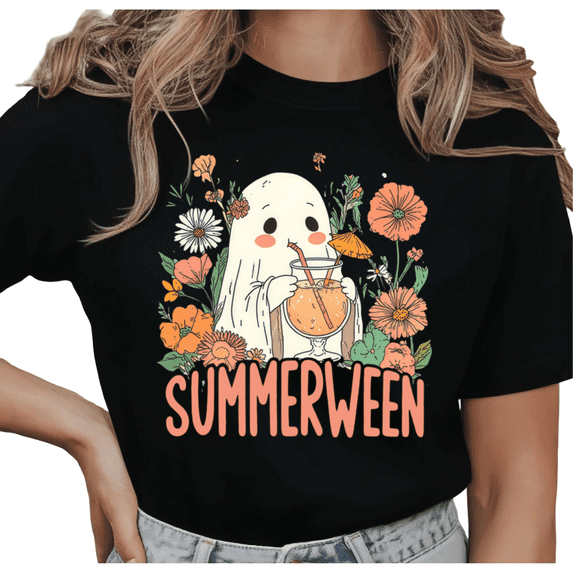 SUMMERWEEN Ghost flower Graphic Tee Short Sleeve Crewneck Top