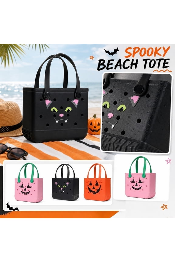 SUMMERWEEN SPOOKY BEACH TOTE Lightweight EVA Plastic Tote For Outdoor Adventures Daily Casual Shopping And Spooky Seasonal Beach Days