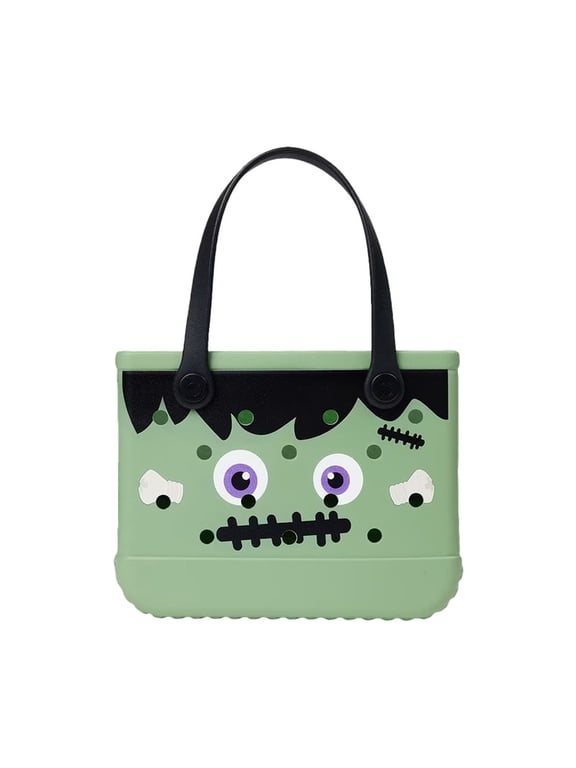 SUMMERWEEN SPOOKY Beach Tote Eva Hole Bag Ghost Pumpkin Design Waterproof Quick Drying Travel Tote Bag
