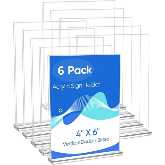 SUMMIT 10 Pack Acrylic Sign Holder 4 x 6, Clear Double Side T Shape Acrylic Table Sign Stands for Displaying, Flyer Holder Paper Card Holder for Office Business Store Mall Restaurants