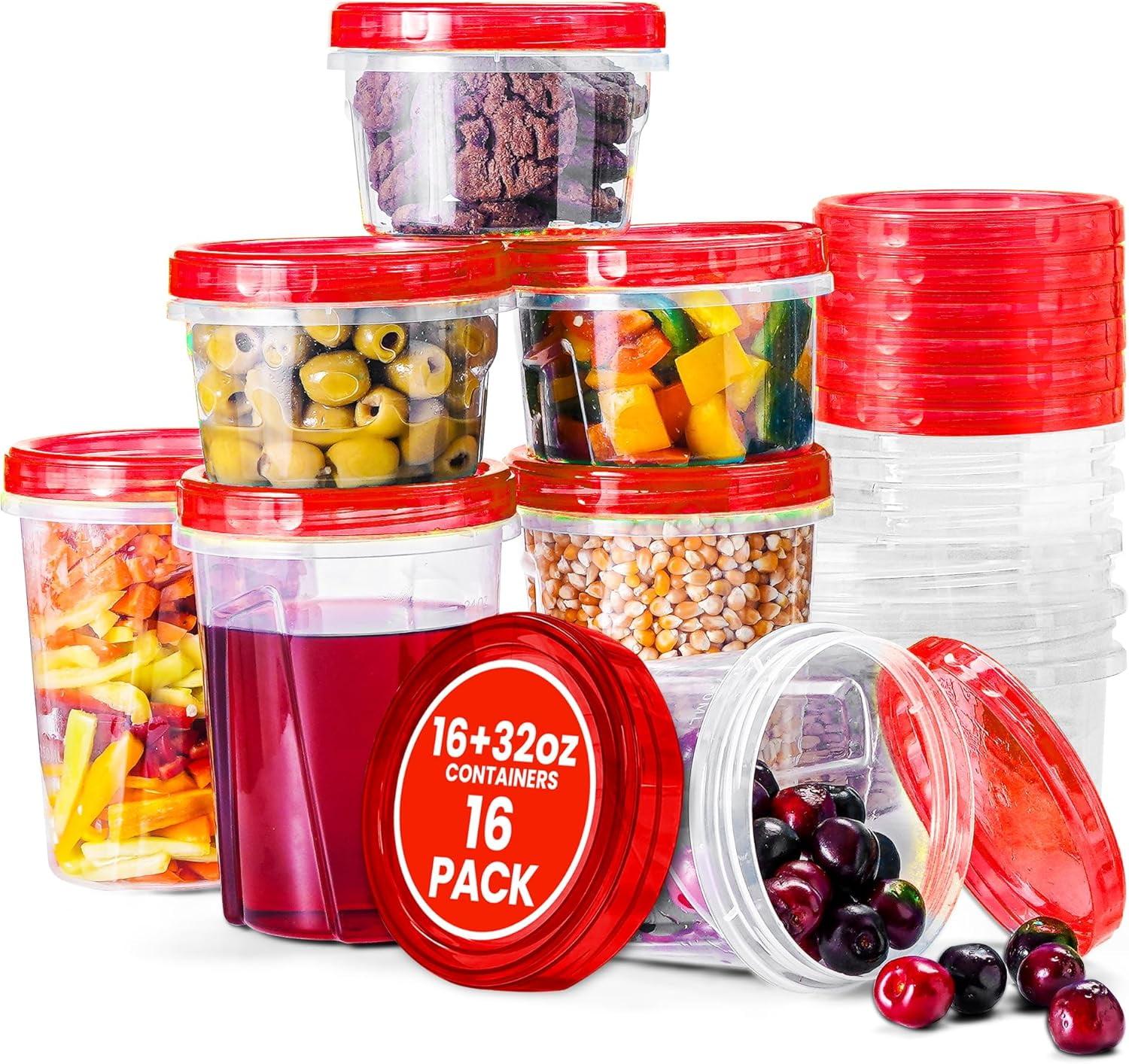 SUMMIT 16 PCS Freezer Storage Containers-[16 * 32 & 16 oz] Plastic Food ...