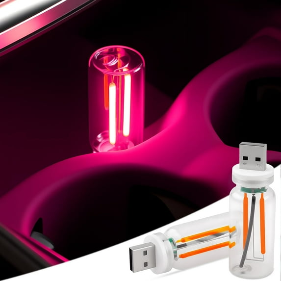 SUMMIT 2PCS USB Lights for Car,Touch Dimmable Retro Car Lamp Interior LED Ambient Lighting,Portable Mini Glass Bottle LED Bulb Night Light for Vehicle Bedroom Hallway Camping Holiday Decoration (Pink