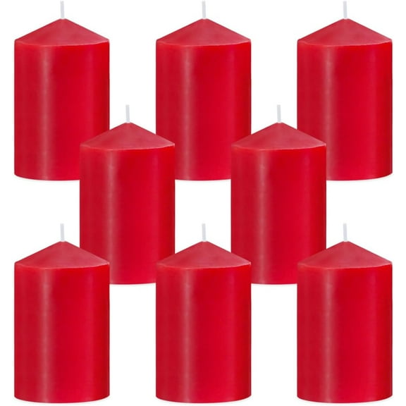 SUMMIT 2x3 Inch Red Pillar Candles, 24 Hour Small Unscented Dripless Burgundy Colored Column Cylinder Candles for Christmas Home Party Holidays, Set of 8